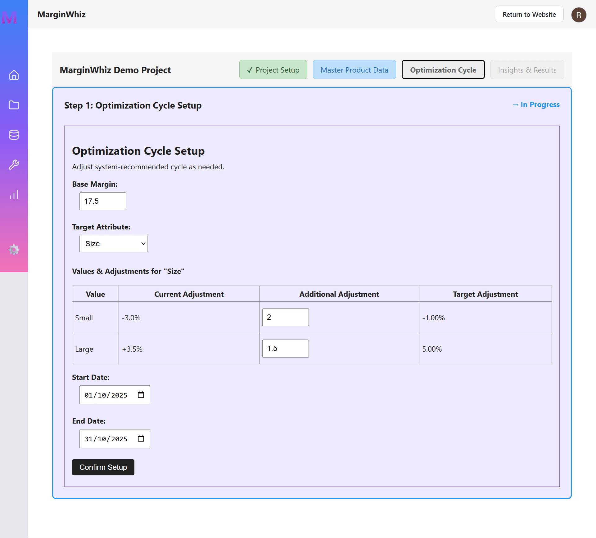 Optimization Cycle Setup