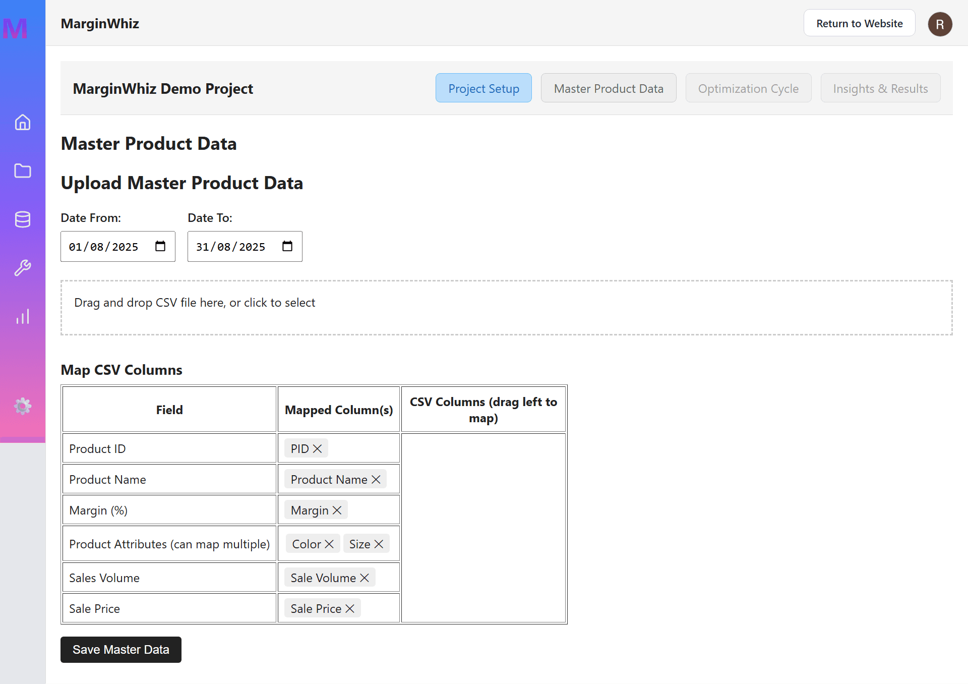 Master Product Data Upload